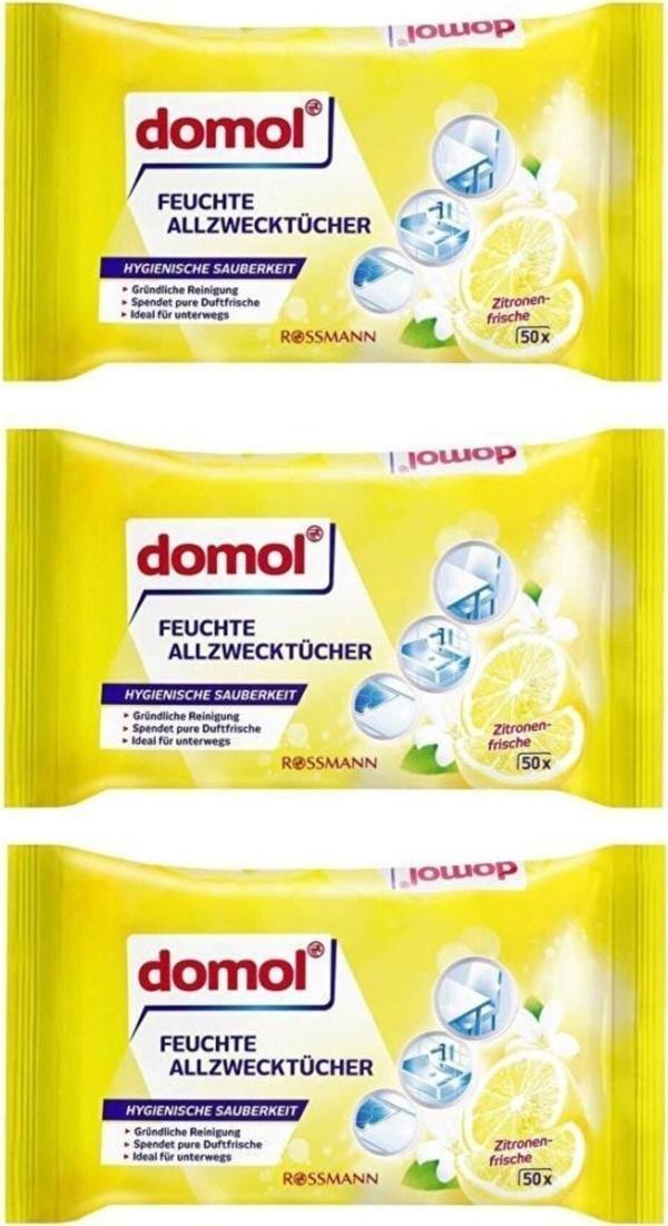 Rossmann 3'lü Domol Islak Temizlik Bezi Çok Amaçlı, Limon Kokulu 50 Adet - Image 1