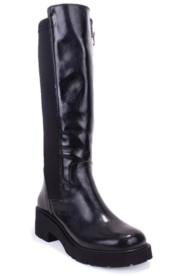 Dagoster DZA07-8961105 Siyah Rugan Günlük Streçli Düz Topuk Kadın Çizme - Image 1