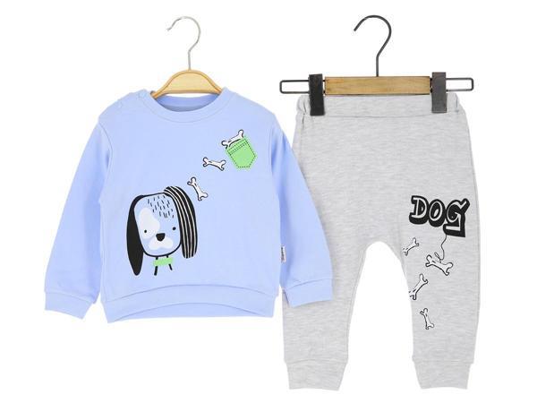 KÖPEK BASKILI İKİ İPLİK ALT ÜST TAKIM - MNS3008-Mavi-6 Ay Mavi - Image 1