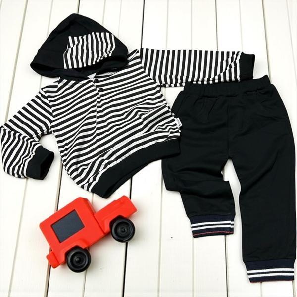 KAPÜŞONLU ÇİZGİLİ ALT ÜST TAKIM - Siyah - 2 Yaş Siyah - Image 1