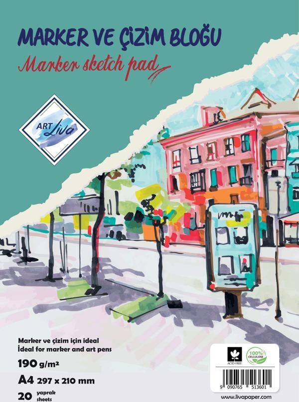 Art Liva Marker ve Çizim Defteri Spiralli A4 190gr 20 Yaprak - Image 1
