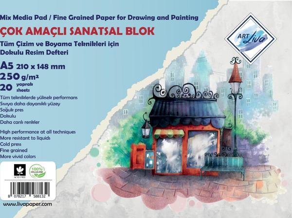 Art Liva Sanatsal Resim Defteri Dokulu Sulu Teknik A5 250gr 20 Yp - Image 1