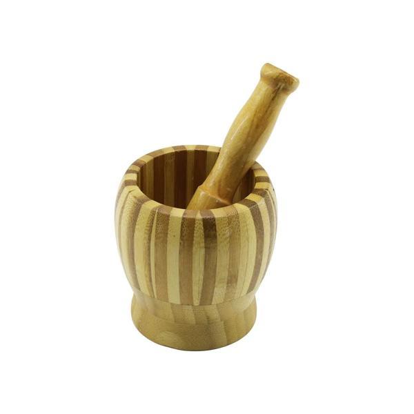 AHŞAP BAMBU - ÇİZGİLİ HAVAN SARIMSAK DÖVECEK Ç: 9.5CM--D: 6.6CM--Y:10.5CM FİLELİ AMBALAJ (5365) - Image 1