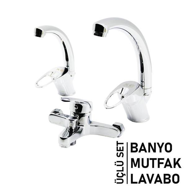 3LÜ SET   BANYO - EVYE MUTFAK - LAVABO   AÇ KAPA  MİX BATARYA MUSLUK (5365) - Image 1