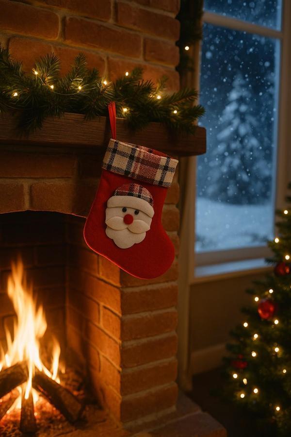 Yeni Yıl Temalı Kırmızı Keçe Noel Çorabı - Şömine Süsü ve Dekoratif Santa Hediye Çorabı - Image 1