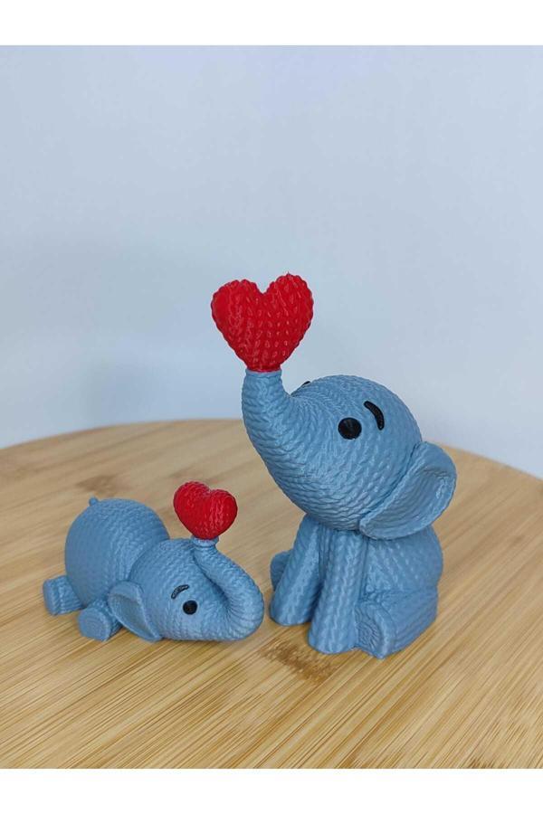 Moda Anne Ve Yavru Fil Figür Seti – 3D Baskı Dekoratif Süs Obje (2’Li) - Image 1