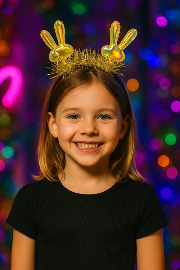 KPop Korean Style Yılbaşı Yeni Yıl Altın Parlak Tavşan Kulaklı Taç Çocuk Parti Dans Aksesuarı - Image 1