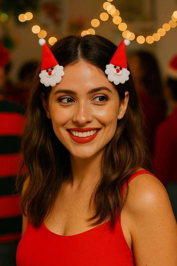 Yılbaşı Temalı Kırmızı Şapkalı Noel Baba Tokası Çiftli Paket Sevimli Keçe Süsleme Aksesuar Model 4 - Image 1