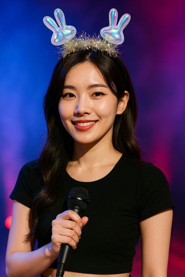 KPop Korean Style Yılbaşı Yeni Yıl Holografik Tavşan Kulaklı Taç Sahne Parti Aksesuarı Kadın Model - Image 1