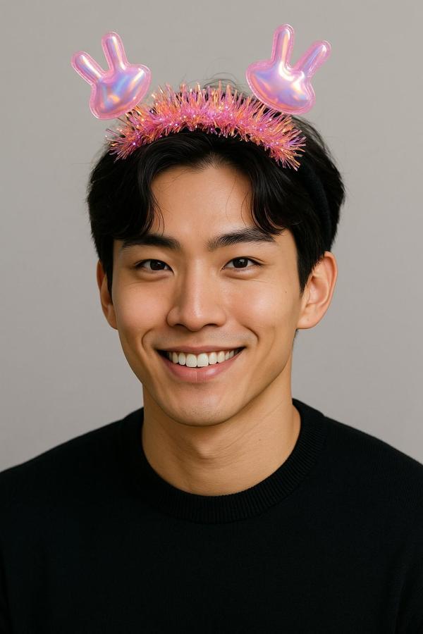 KPop Kore Style Yılbaşı Yeni Yıl Işıltılı Pembe Tavşan Kulaklı Taç Parti Konser Aksesuarı - Image 1