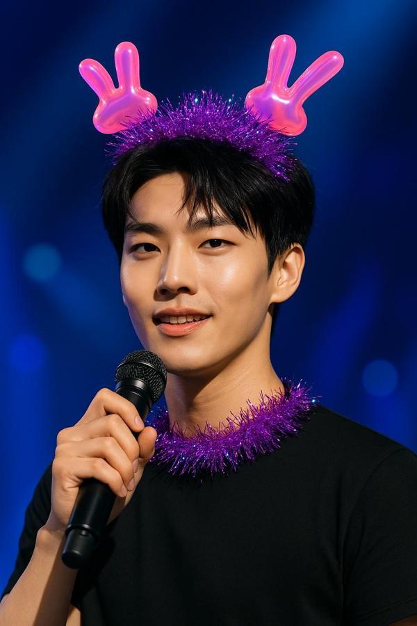 KPop Korean Style Yılbaşı Yeni Yıl Koyu Pembe Tavşan Kulaklı Mor Işıltılı Taç Parti Sahne Aksesuarı - Image 1