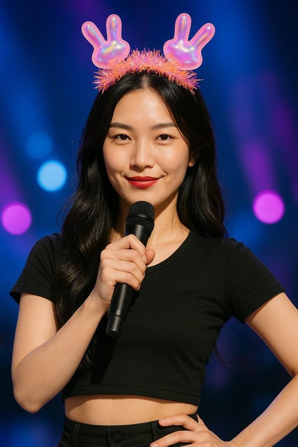 KPop Kore Style Yılbaşı Yeni Yıl Sahne Parıltılı Pembe Tavşan Kulaklı Taç Kadın Şarkıcı Aksesuarı - Image 1