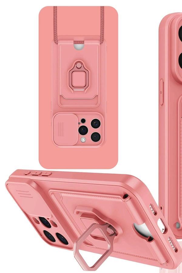 iPhone 15 Pro Kılıf Zuma Kartvizitli Yüzüklü Silikon - Pembe-(5796) - Image 1