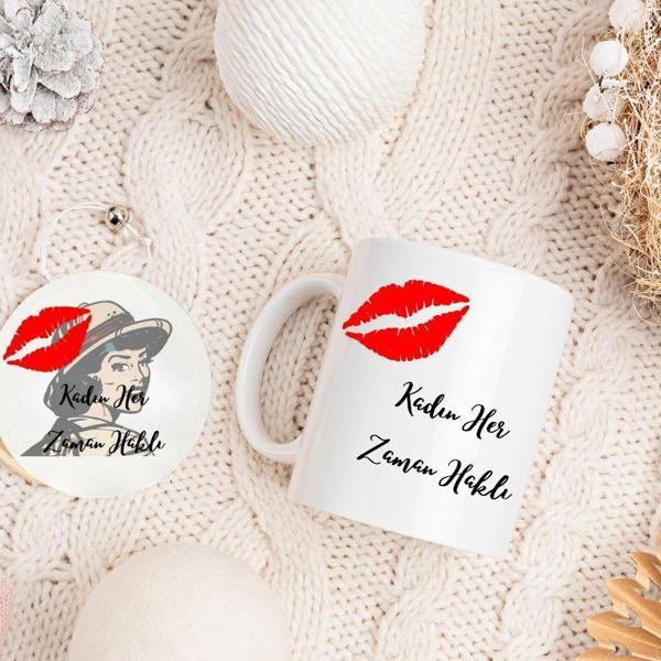 Kadın Her Zaman Haklı Tasarımlı Kupa ve MDF Bardak Altlığı Hediye Seti – Mizahi ve Şık Tasarım - Image 1