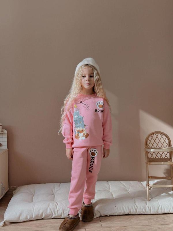 Cg Kids Kedi Temalı Kız Çocuk 3 iplik Şardonlu Alt Üst Takım Süper Kalite Kumaş - Image 1