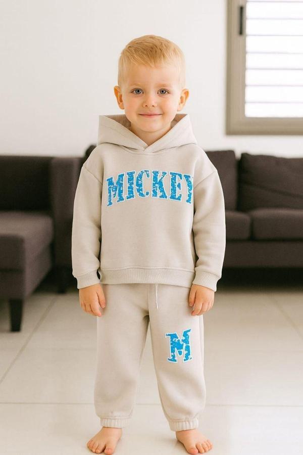 Cg Kids Mickey Süzüne Nakışlı Erkek Çocuk 3 iplik Şardonlu Alt Üst Takım Süper Kalite - Image 1