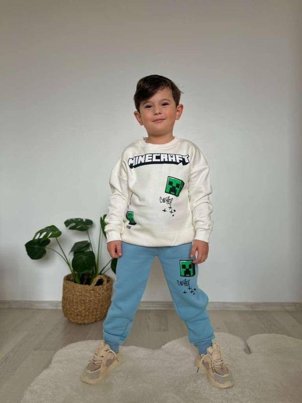 Cg Kids Minecraft Erkek Çocuk 3 İplik Şardonlu Alt Üst Takım Süper Kalite Kumaş Sırt Baskı Detay - Image 1