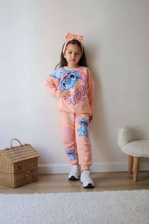 Cg Kids Stitch Temalı Simli Baskı Kız Çocuk Alt Üst Sweatshirt Eşofman Takım - Image 1