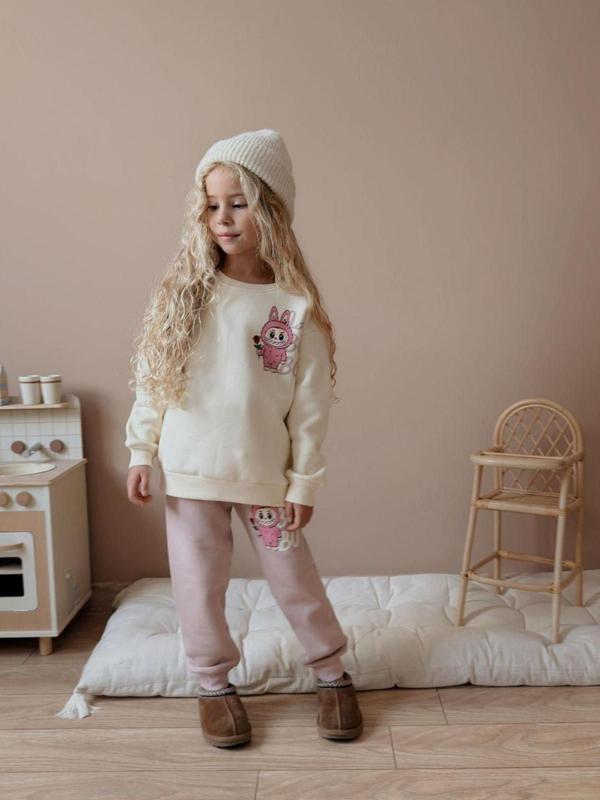 Cg Kids Labubu Kız Çocuk 3 İplik Şardonlu Alt Üst Takım Süper Kalite Kumaş Sırt Baskı Detaylı - Image 1