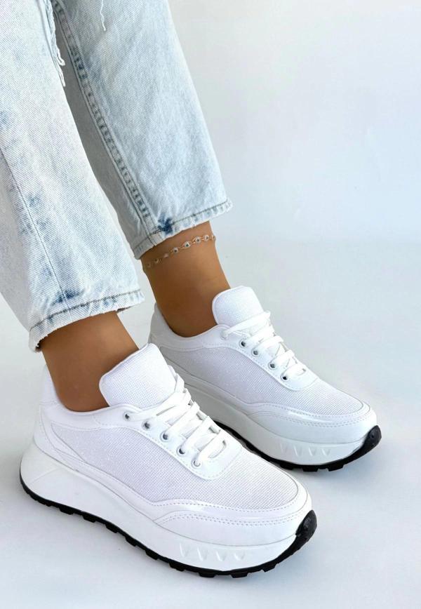 BİÇOMİ Edva Beyaz Cilt Bağcıklı Spor Ayakkabı - Image 1