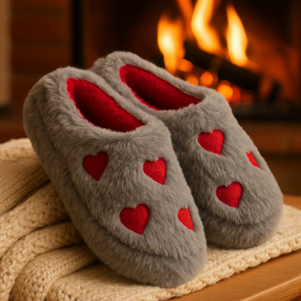Kadın Peluş Tüylü Kalpli Rahat Ev Botu Pandufu Terlik - Image 1