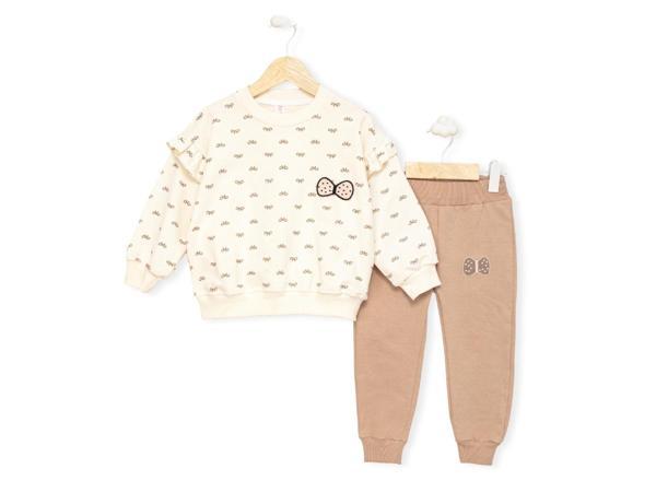 FİYONK BASKILI FIRFIRLI İKİ İPLİK ALT ÜST TAKIM - MYB9260-Krem-3 Yaş Krem - Image 1