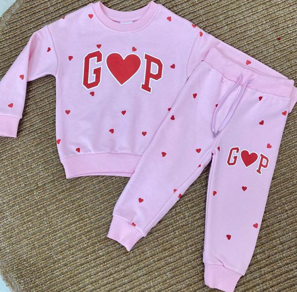 Kız Çocuk Baskılı Kalpli Takım – Sweatshirt & Eşofman Altı - Image 1