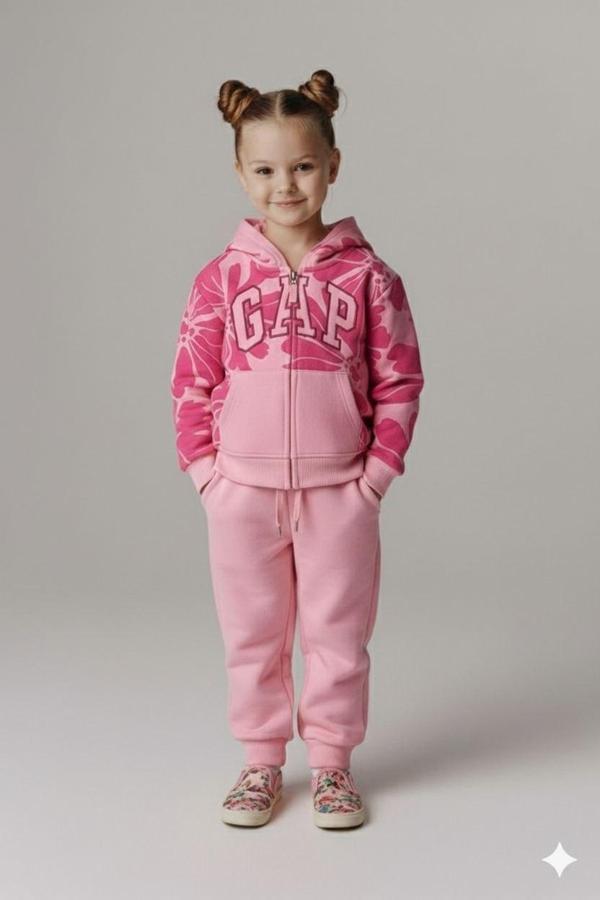 Nakışlı Kız Çocuk Takımı – Fermuarlı Kapüşonlu Sweatshirt & Eşofman Altı - Image 1