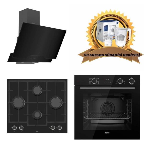 Ferre Fryart & Steamart Siyah Cam Ankastre Set D063 - LN385 Döküm Ocak - XE64CS Buharli - Image 1
