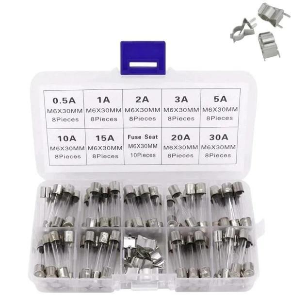 Cam Sigorta Seti 6x30 mm 72 Adet 9 Çeşit 250V Kutulu - Image 1