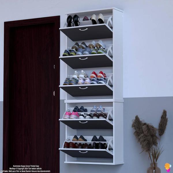 Modilayn VARBİ UMAY' 2 Li Asma Kapı Önü 72x193x26 cm’ lik 5 Düşer Kapak 10 Göz Bölmeli Ayakkabılık - Image 1