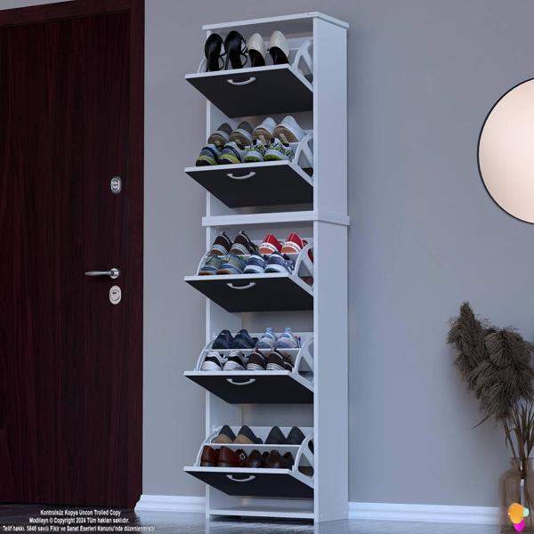 Modilayn VERVE Antre 52x194x26 cm’ lik 5 Düşer Kapak 10 Göz Bölmeli Ayakkabılık - Image 1