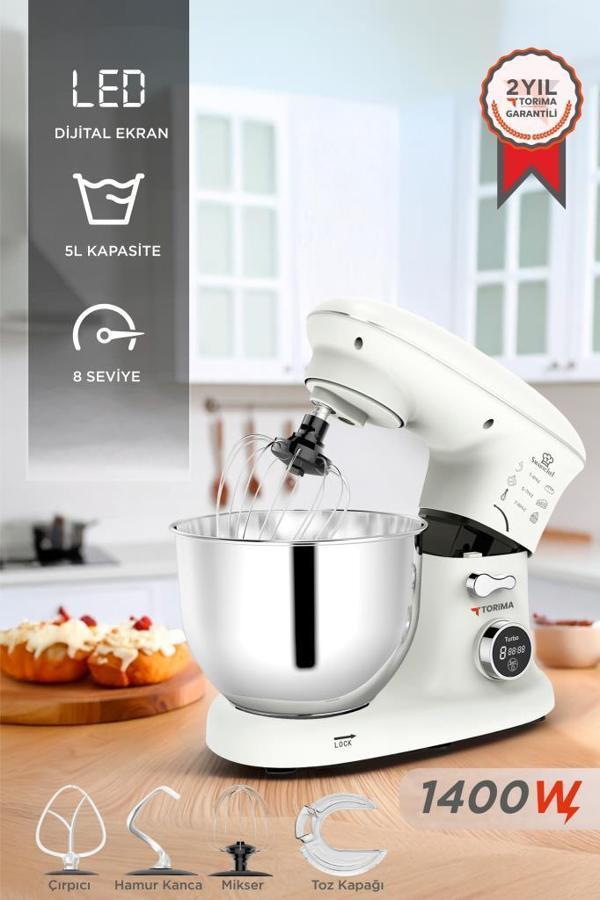Torima TMK-1400DT Beyaz Stand Mikser , Hamur Yoğurma Makinesi , Mutfak Şefi 1400W - Image 1