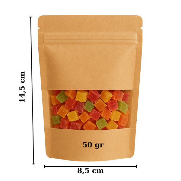 8,5x14,5 Kraft Pencereli Doypack    50 Adet - Image 1