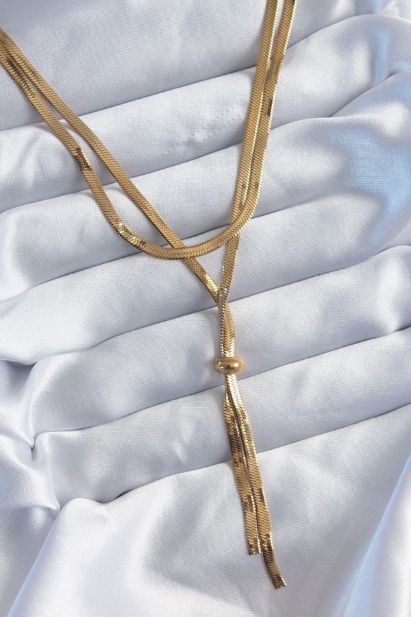 BFS 316L Çelik Gold Renk 2'li İtalyan Zincir Asansör Model Sallantı Detay Kadın Kolye - Image 1