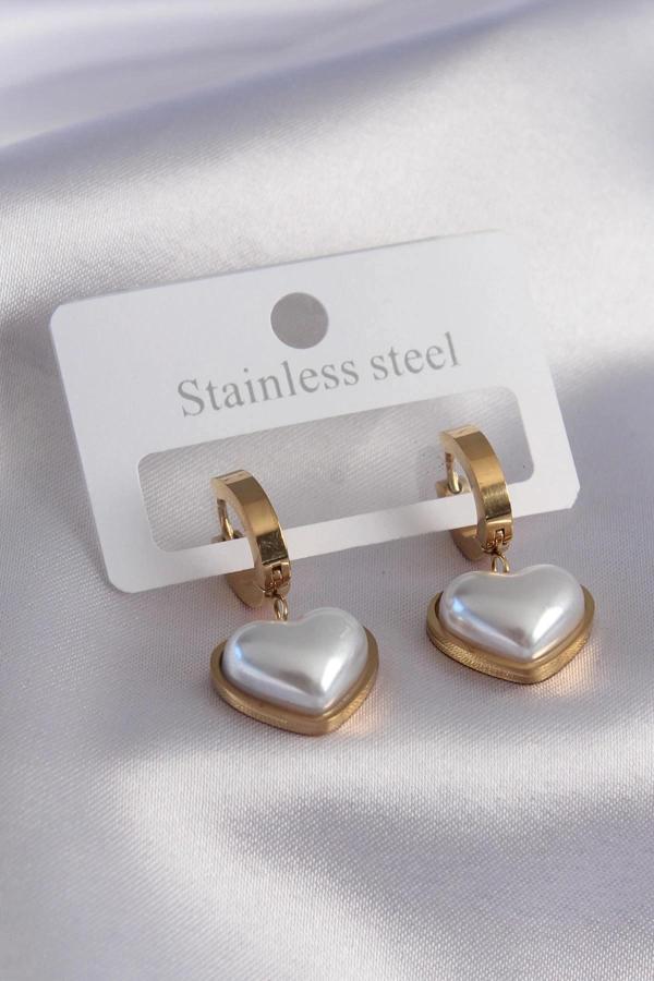 BFS 316L Çelik Gold Renk Kalp Model Kadın Küpe - Image 1
