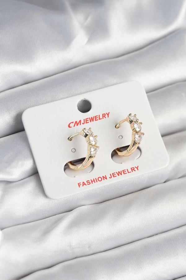 BFS Pirinç Gold Renk Kalpli Zirkon Taşlı Kadın Küpe - Image 1