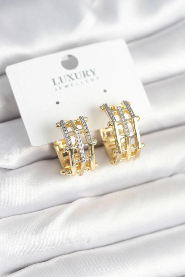 BFS Pirinç Gold Renk Taşlı Halka Kadın Küpe - Image 1