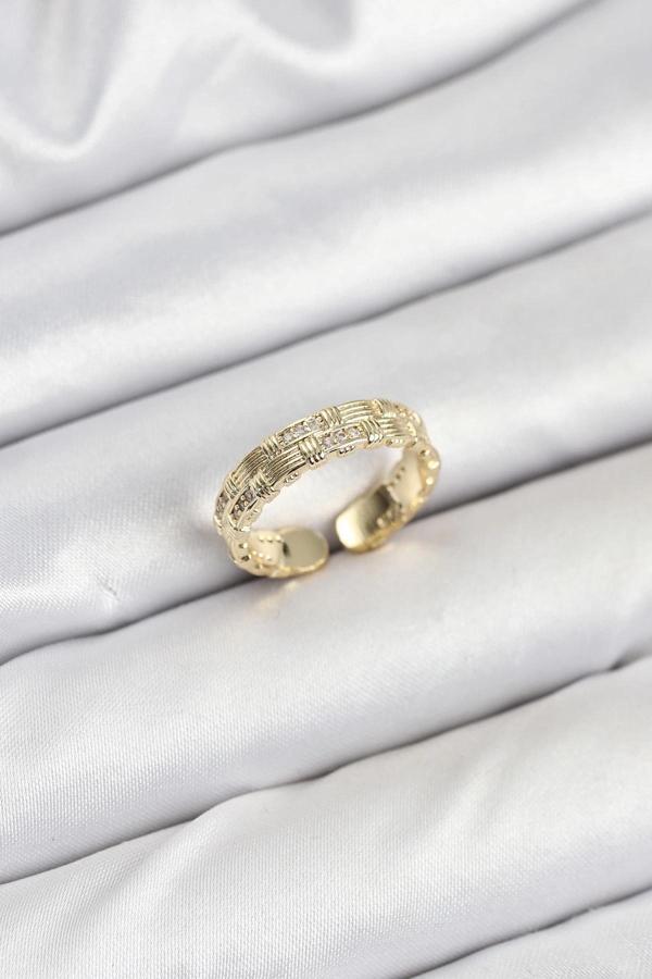 BFS Pirinç Gold Renk Zirkon Taşlı Sırım Kadın Yüzük - Image 1