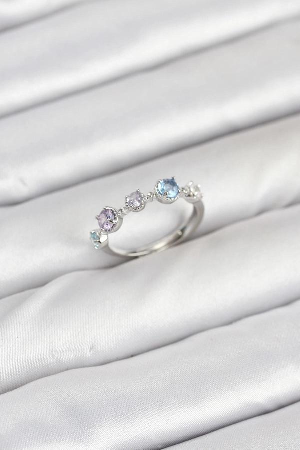 BFS Pirinç Gümüş Renk Renkli Zirkon Taşlı Kadın Yüzük - Image 1