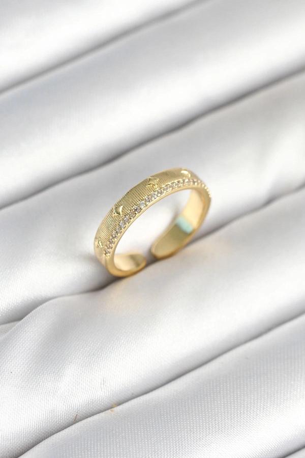 BFS Gold Renk Şerit Zirkon Taşlı Kadın Yüzük - Image 1