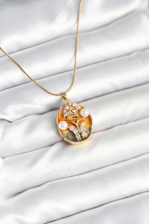 BFS 316L Çelik Zincir Kelebek Model Sanatsal Portre Kadın Kolye - Image 1