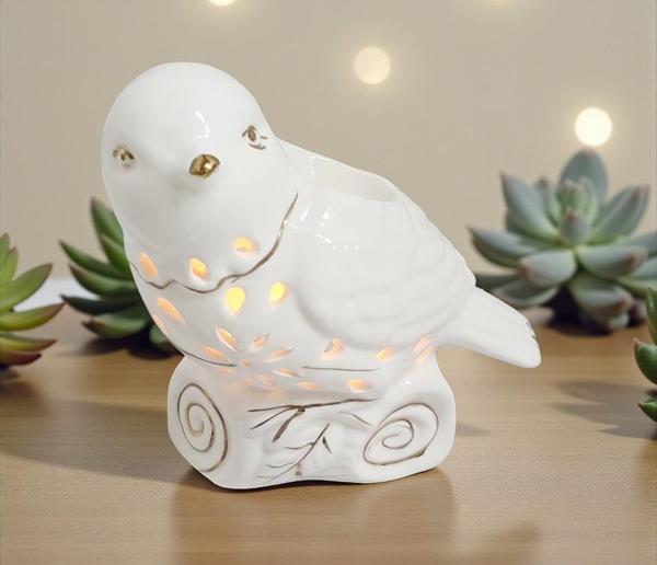 Lüks İşlemeli Kuş Tasarımlı Porselen Mumluk Buhurdanlık Heykel Dekoratif Biblo Ev Ofis Hediyesi 17cm - Image 1