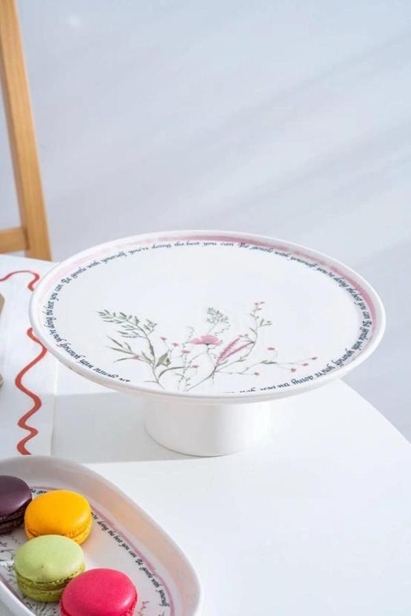 Acar HCA9088 Laila Desenli Ayaklı Seramik Sunum Tabağı 26 cm - Image 1