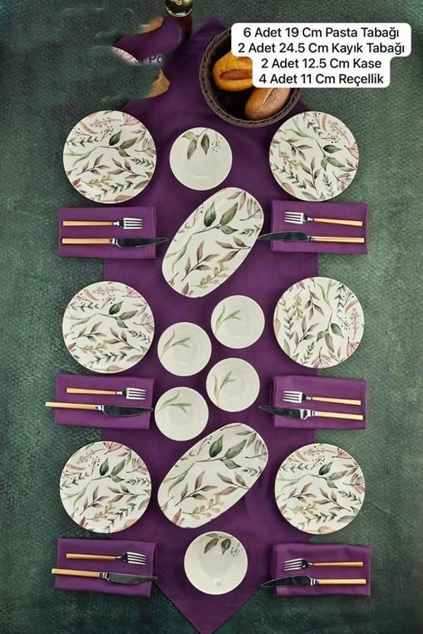 Cooker CKR4259 Yaprak Desenli Beyaz Porselen Kahvaltı Seti 14 Parça - Image 1
