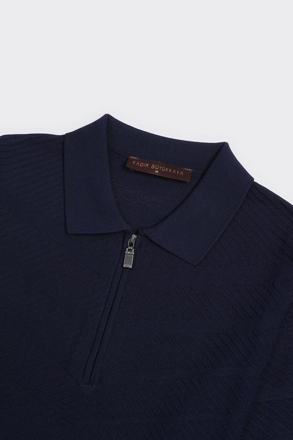 Fermuarlı Polo Yaka Kısa Kol Erkek T-Shirt-KAX6044S - Image 1