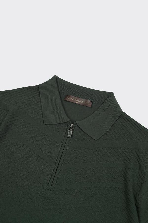 Fermuarlı Polo Yaka Kısa Kol Erkek T-Shirt-KAX6044S - Image 1