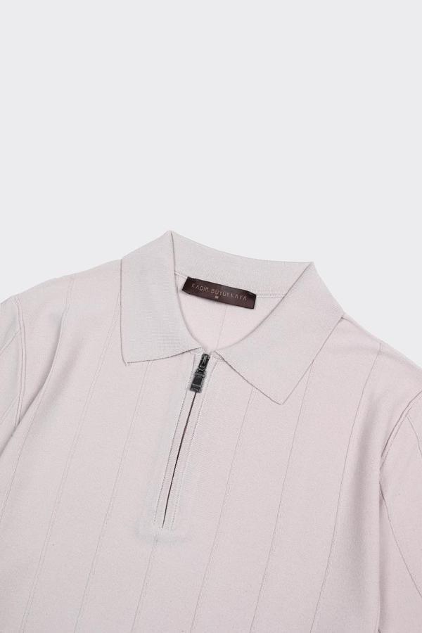 Fermuarlı Polo Yaka Kısa Kol Erkek T-Shirt-KAX6041S - Image 1