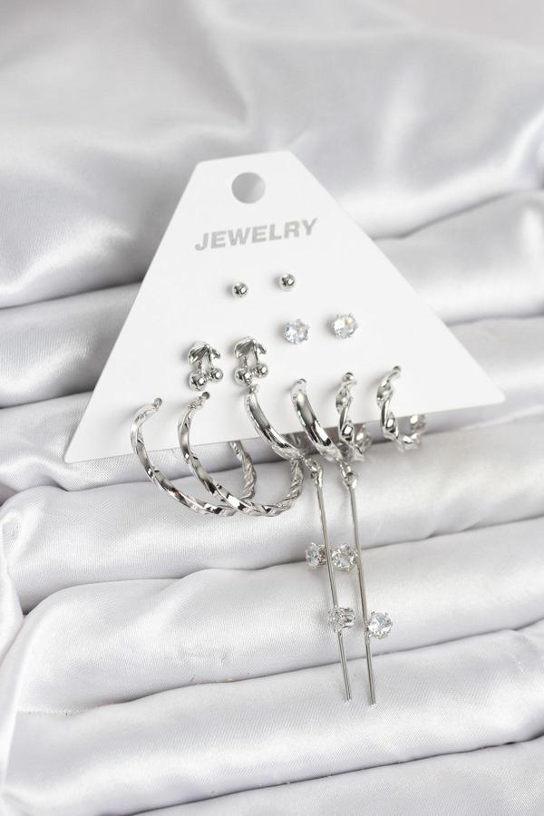 Zarif Kulaklar için 6PARÇA Silver Pirinç Tarz Kadın Küpe Seti - Image 1