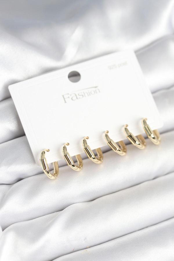 Zarif Kulaklar için Golden Pirinç Halka 925 Silver Çivili Küpe Seti - Image 1